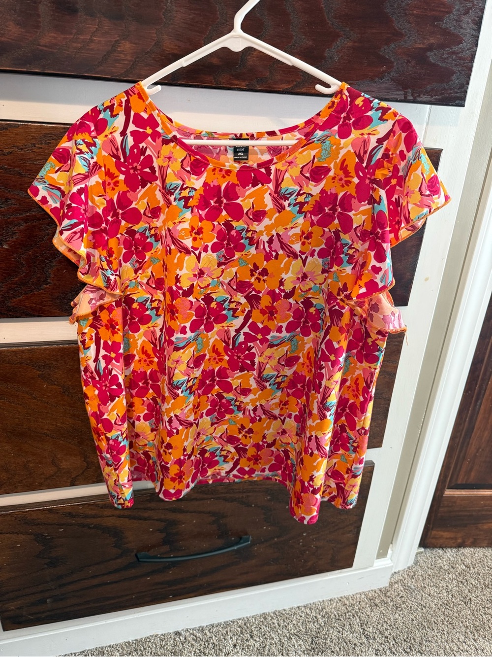 Old Navy Pink and Orange Floral Short Sleeve Blouse